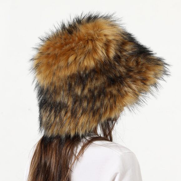 7441 Plush Fisherman Hat Artificial Fur Bucket Hat Winter Warm Plush Bucket